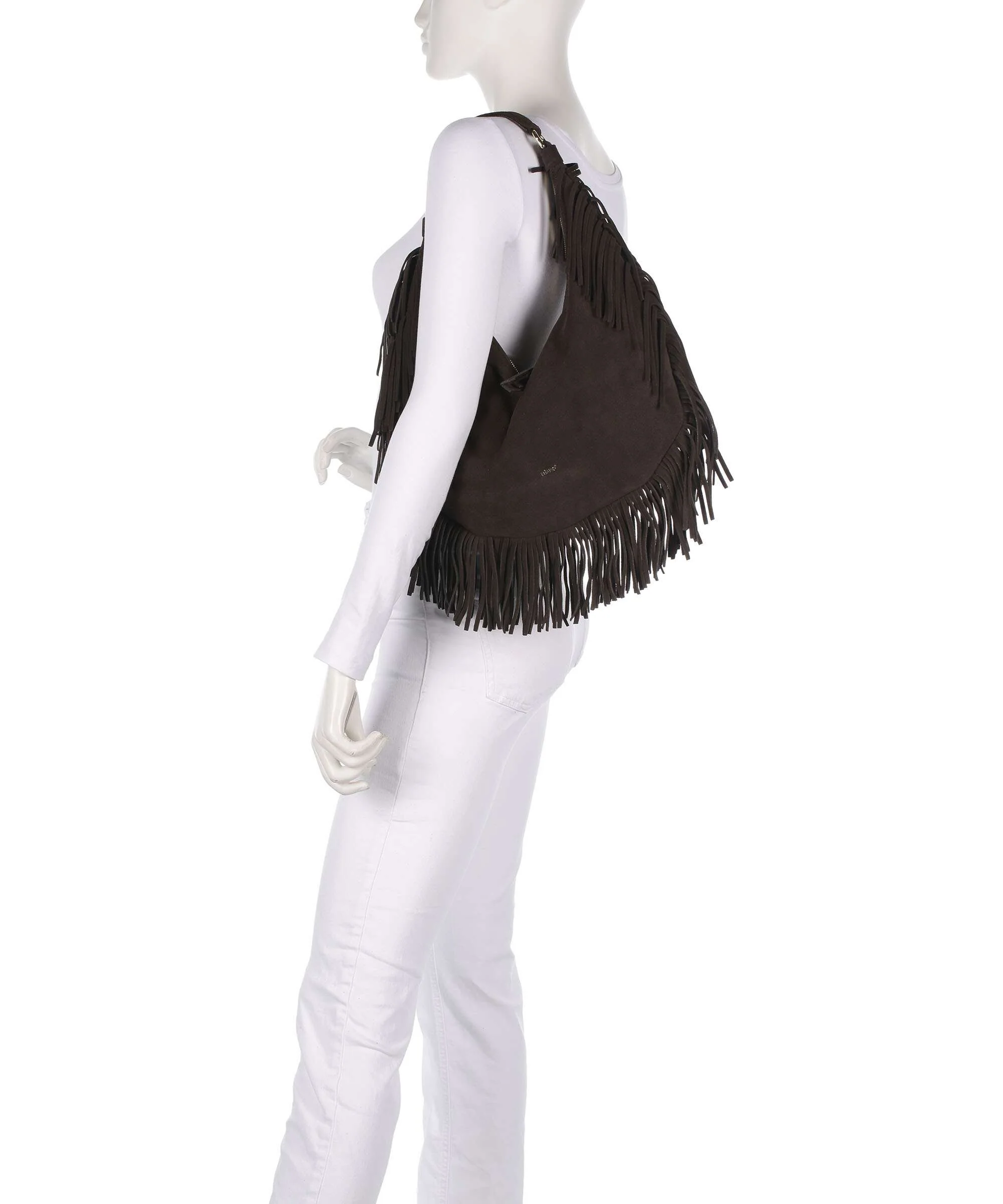 Abro Suede Nana Fringes Hobo bag dark brown - Image 3