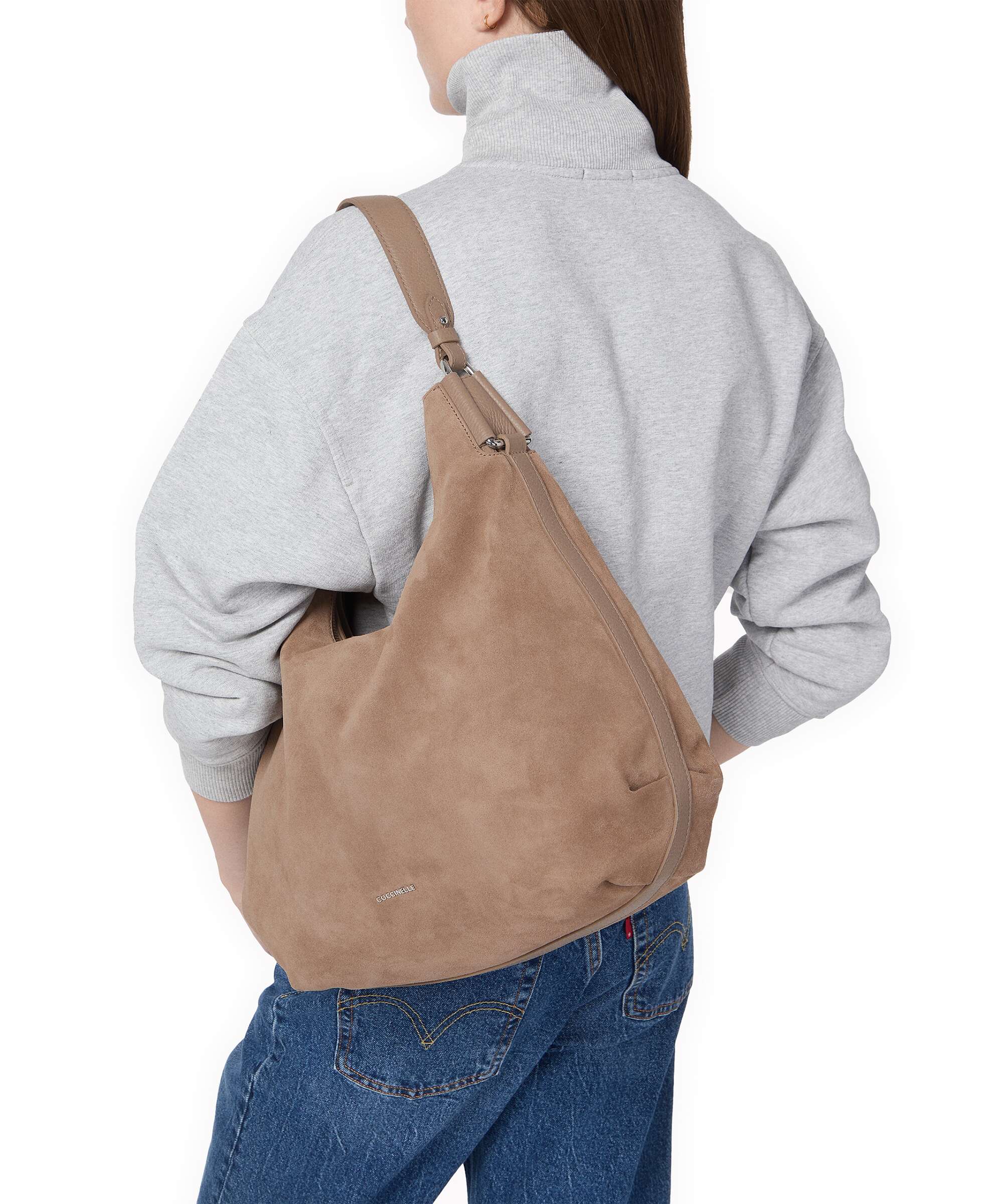 Coccinelle Rebekka Suede Hobo bag warm taupe - Image 3