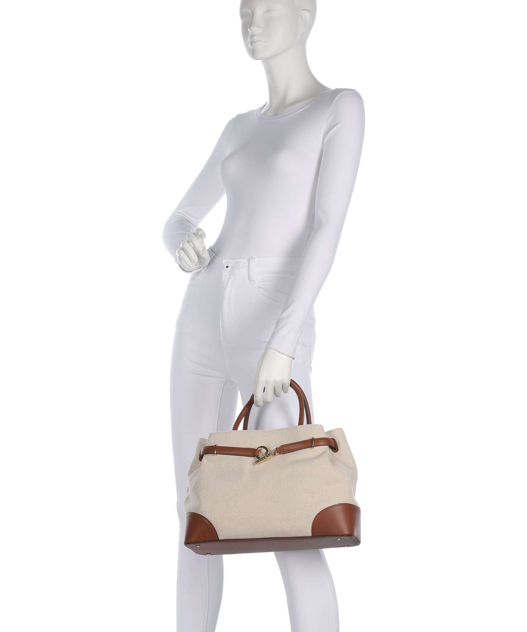 Lauren Ralph Lauren Blaike Large Handbag natural/buff canvas/lauren tan - Image 3