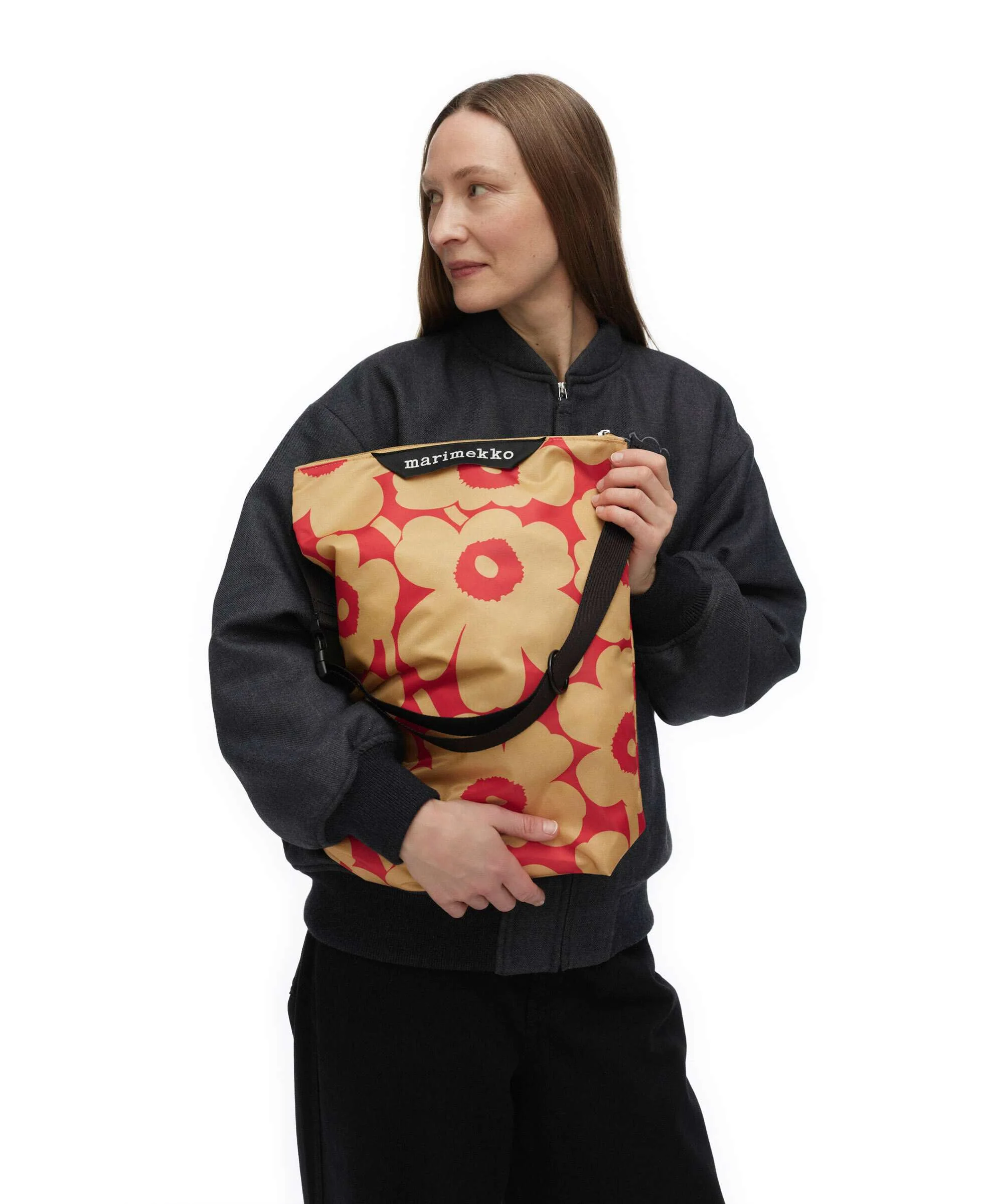 Marimekko Neat Unikko M Hobo bag light brown/red - Image 3