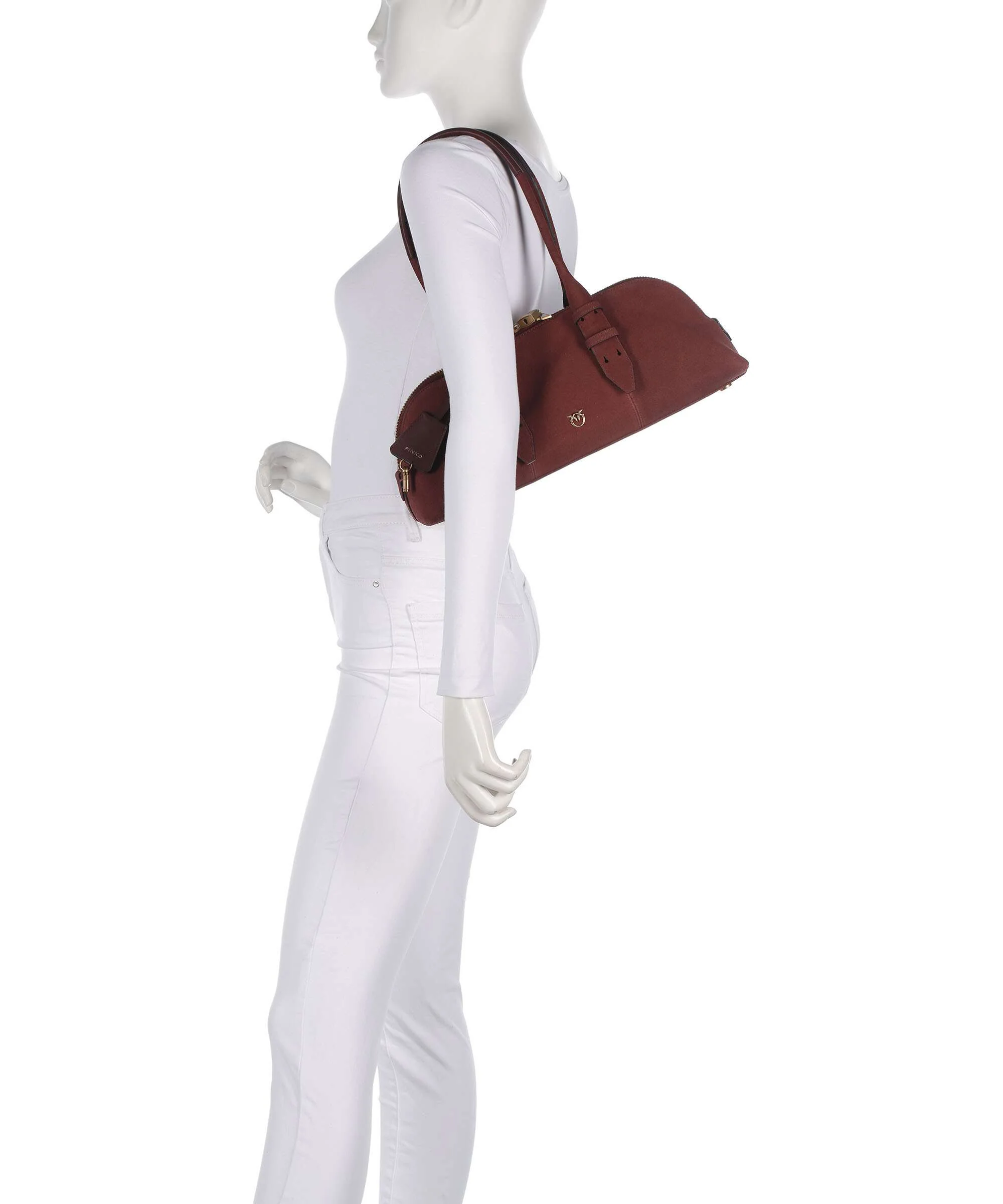 Pinko Bowling Horizontal Big Shoulder bag burgundy wine/antique gold - Image 3