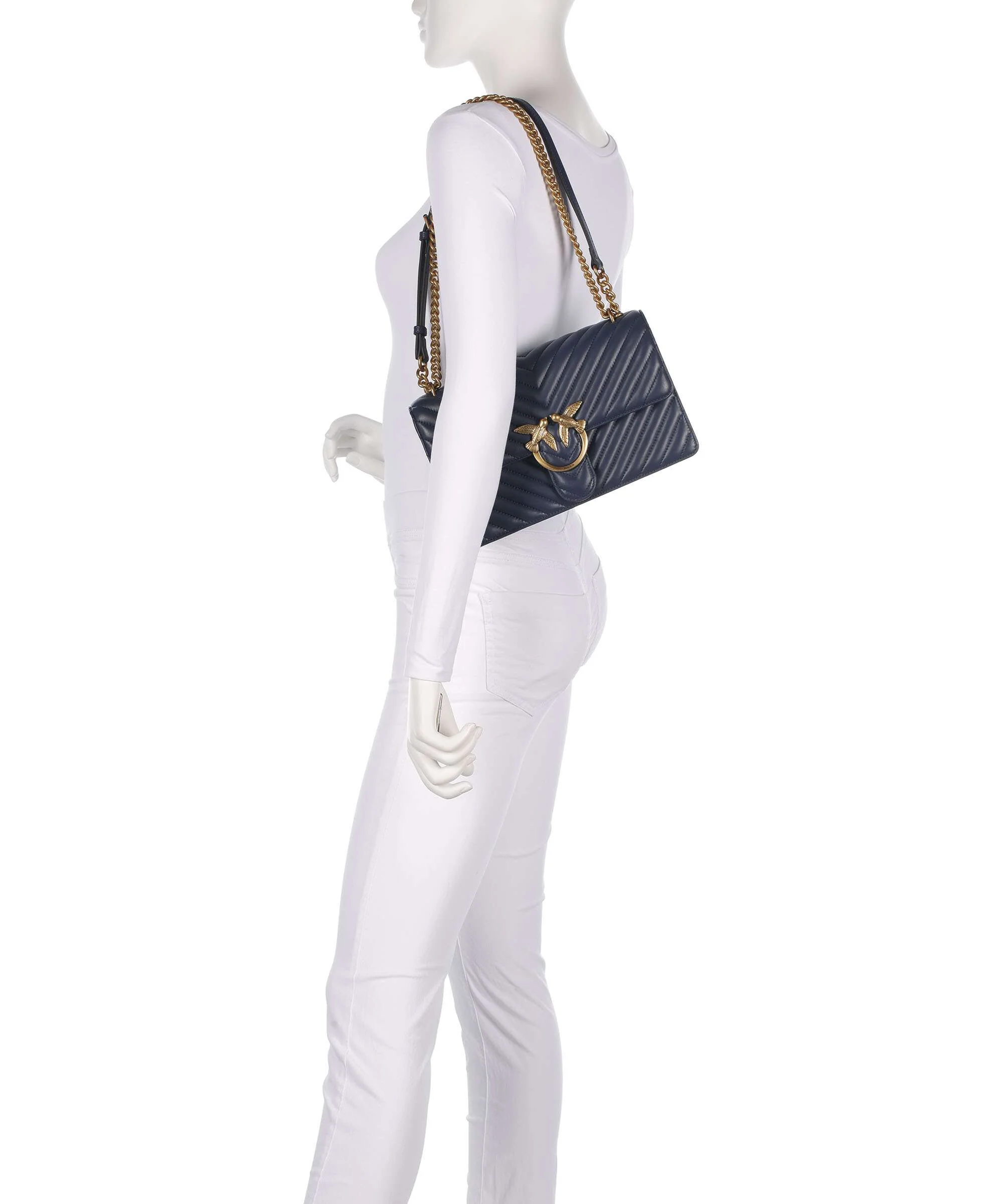 Pinko Love One Classic Shoulder bag blu indaco ombroso/antique gold - Image 4