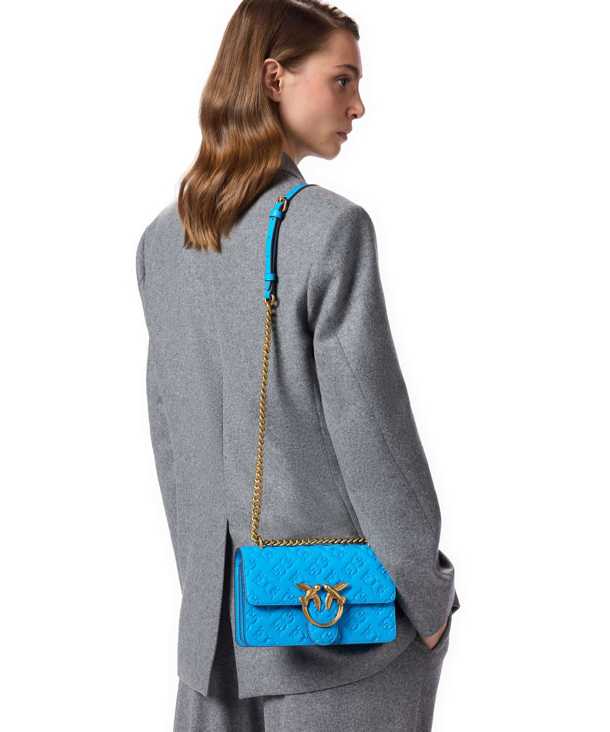 Pinko Love One Mini Shoulder bag azzurro dresda/antique gold - Image 4