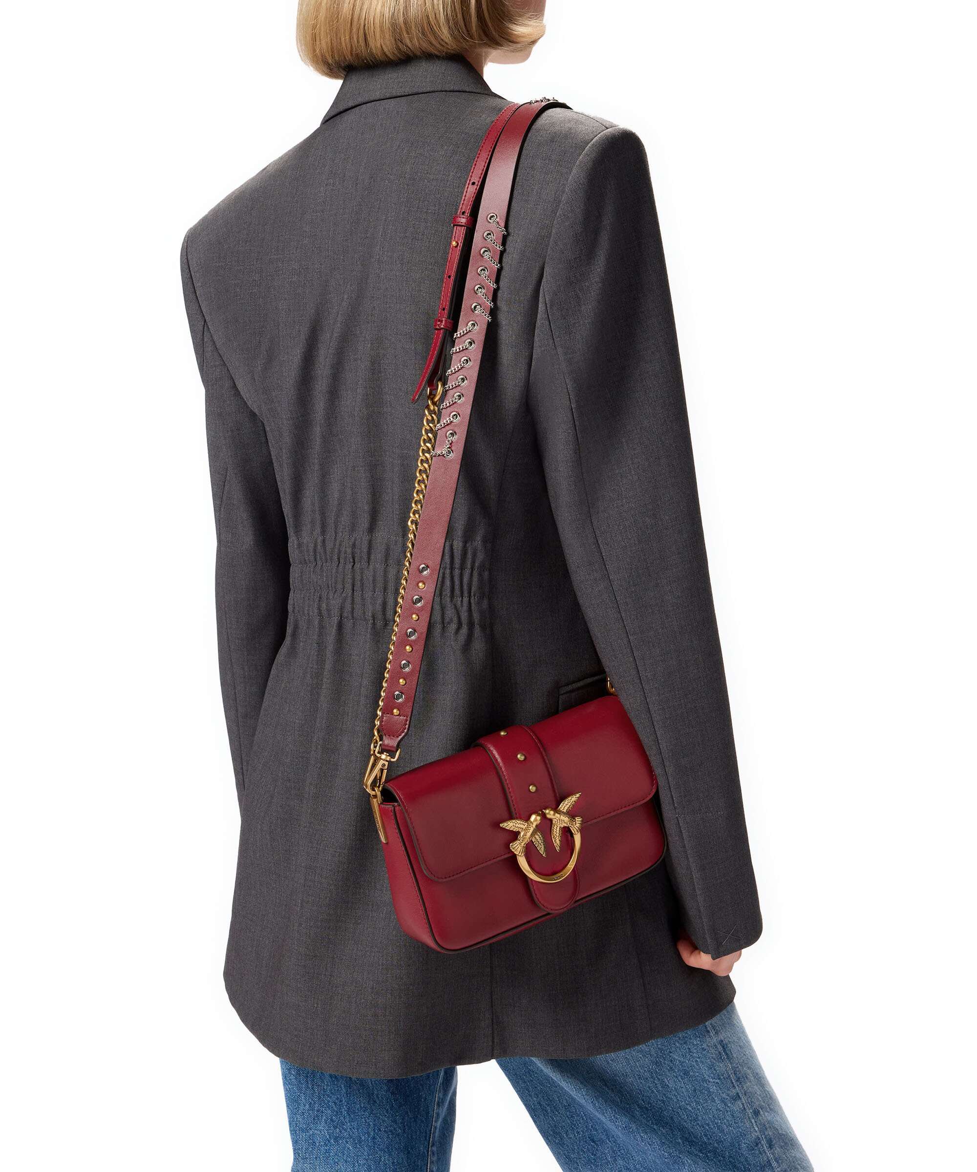 Pinko Love One Mini Slouchy Charms Crossbody bag rosso lampone/antique gold - Image 3