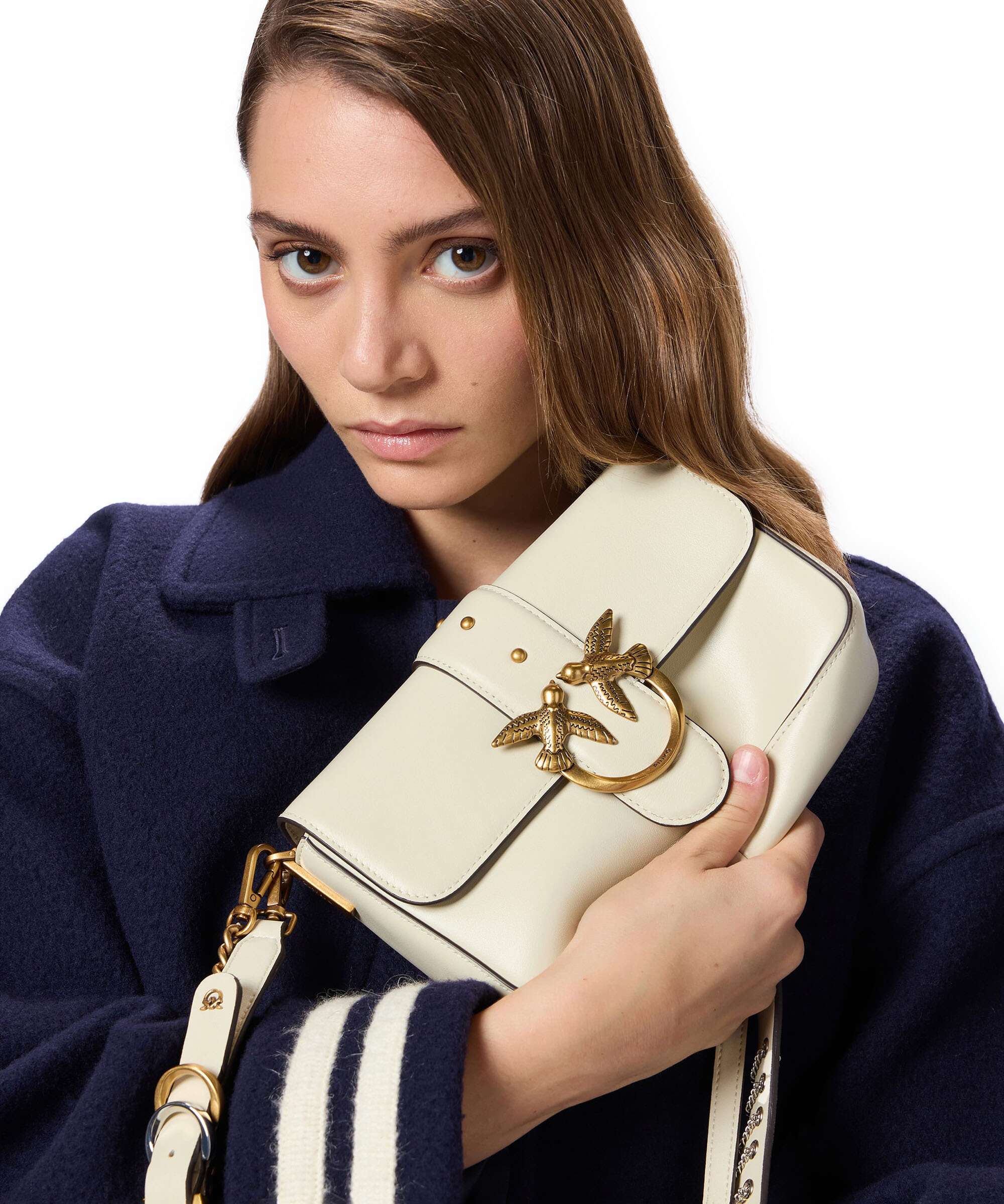 Pinko Love One Mini Slouchy Charms Crossbody bag bianco seta/antique gold - Image 3