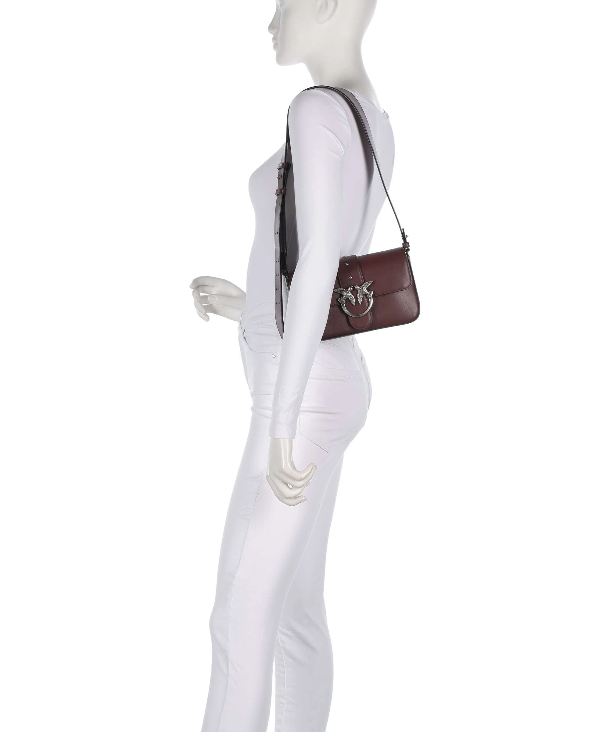 Pinko Love One Mini Slouchy Shoulder bag burgundy wine/old silver - Image 3