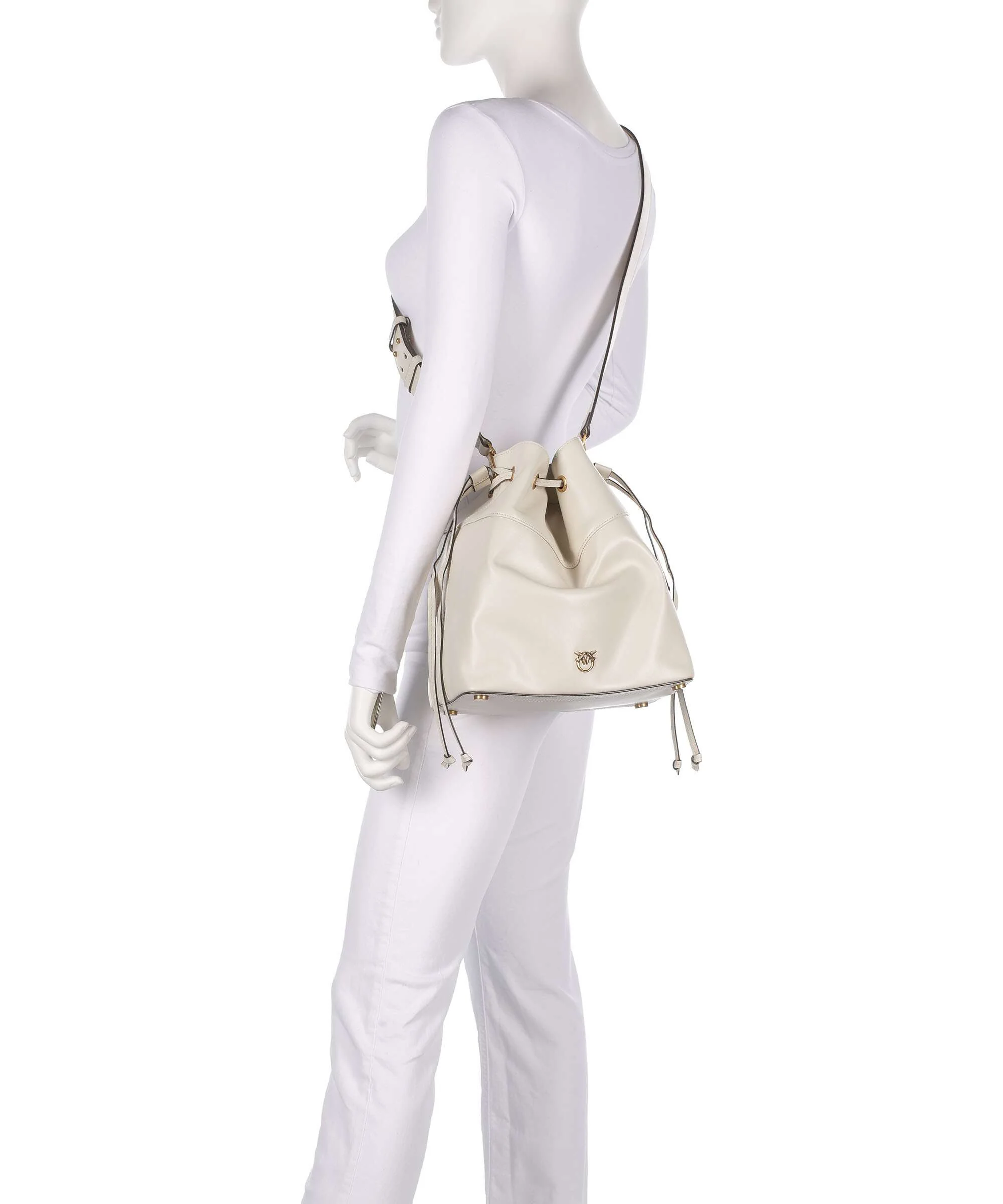 Pinko Secchiello Classic Bucket bag bianco seta/antique gold - Image 3