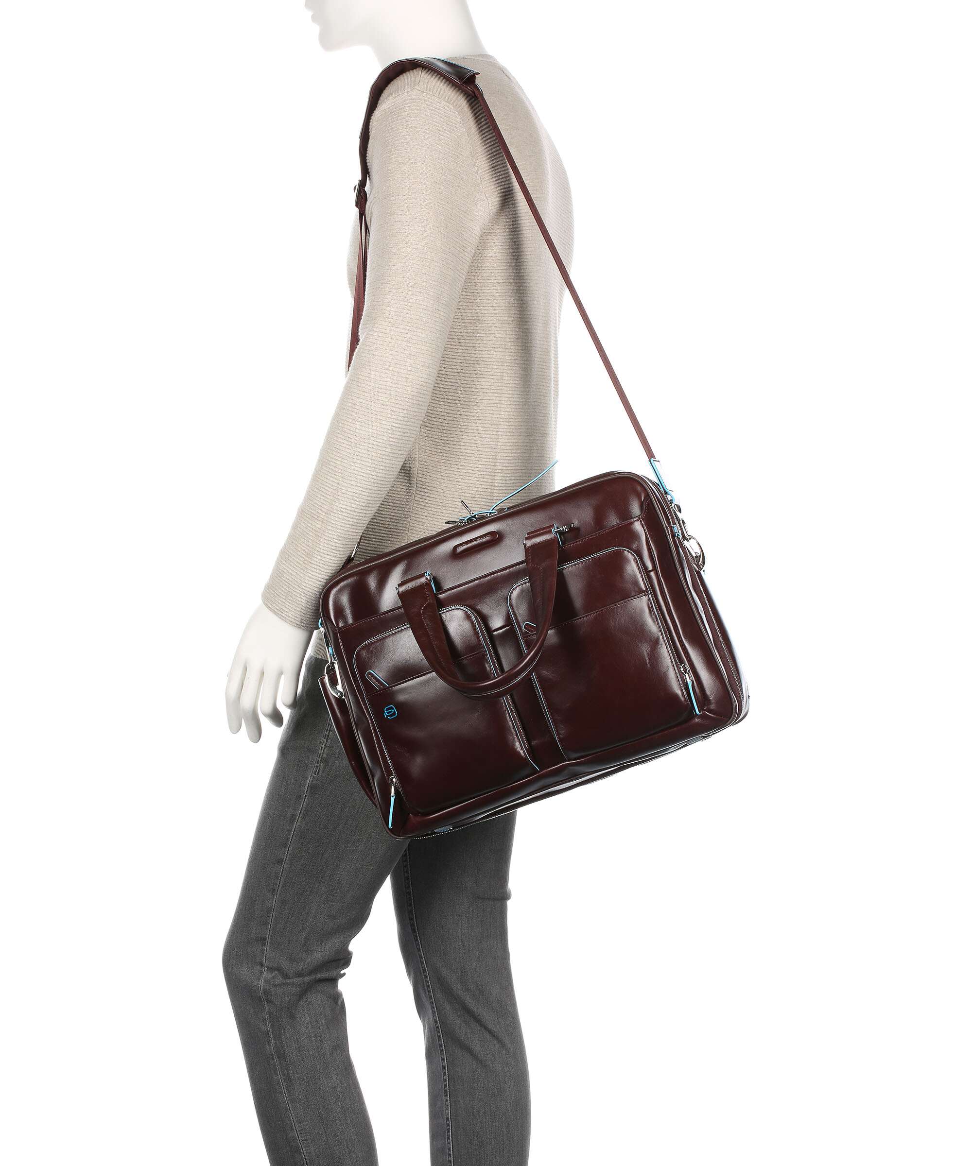 Piquadro Blue Square Briefcase mahogany - Image 3