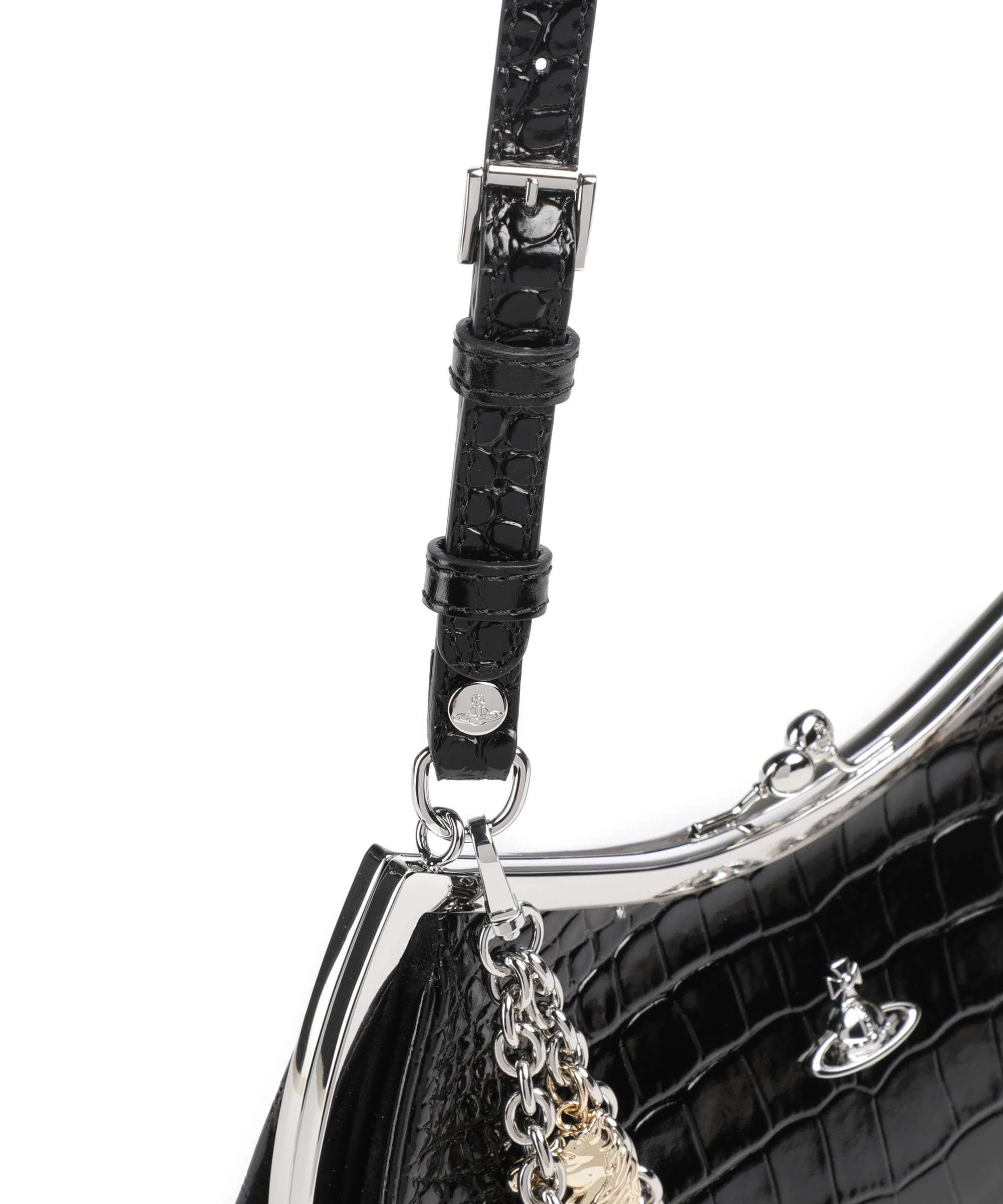 Vivienne Westwood Charm Frame Embossed Croc Shoulder bag black charms - Image 4