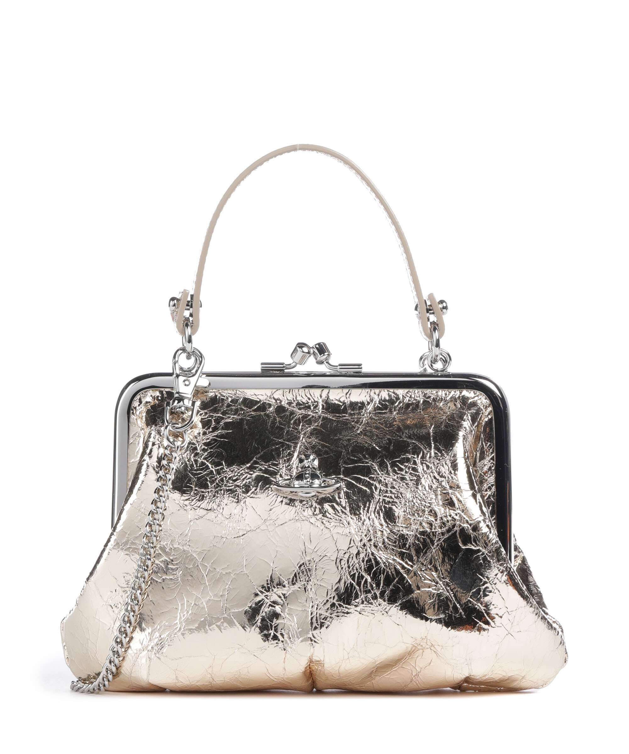 Vivienne Westwood Granny Frame Metallic Crinkle Handbag gold
