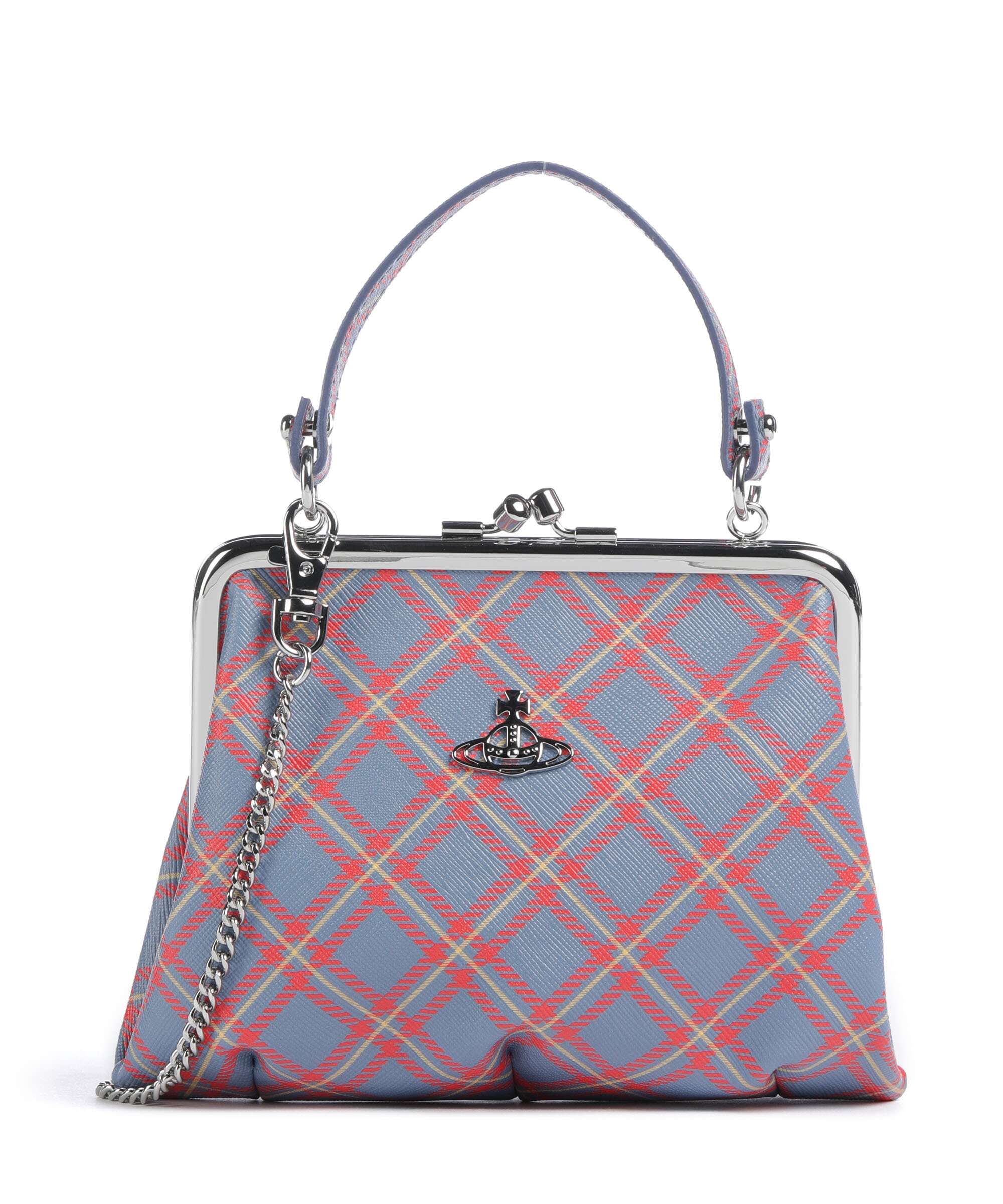 Vivienne Westwood Granny Frame Saffiano Printed Handbag blue/orange tartan