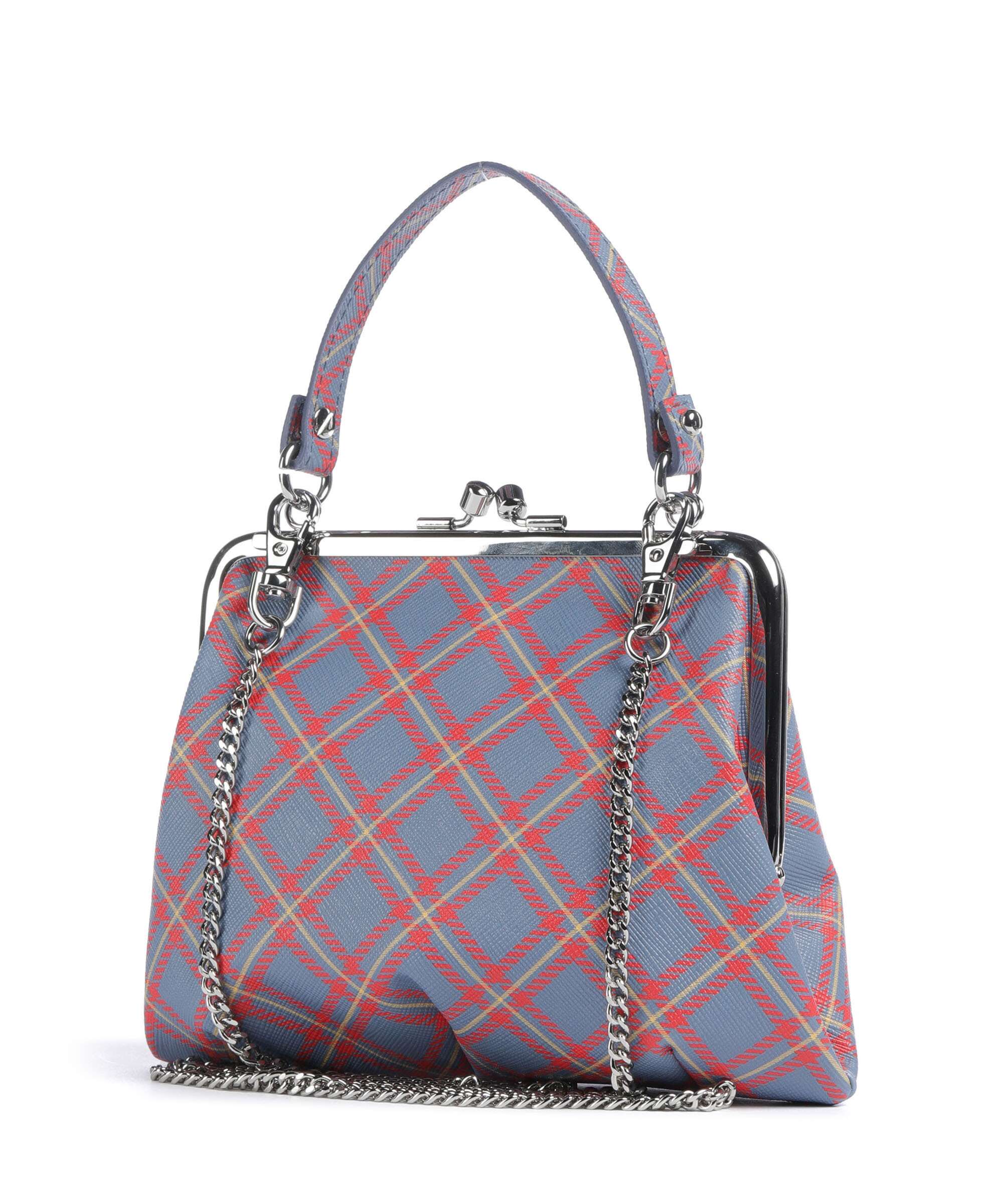 Vivienne Westwood Granny Frame Saffiano Printed Handbag blue/orange tartan - Image 2